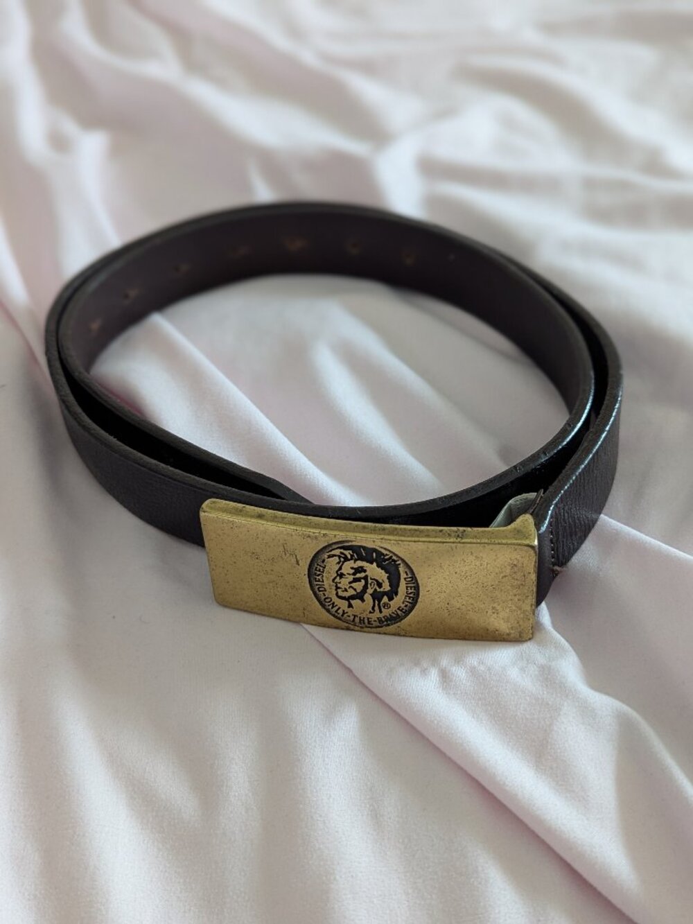 Diesel Brown Logo Buckle Leather Belt 95 CM